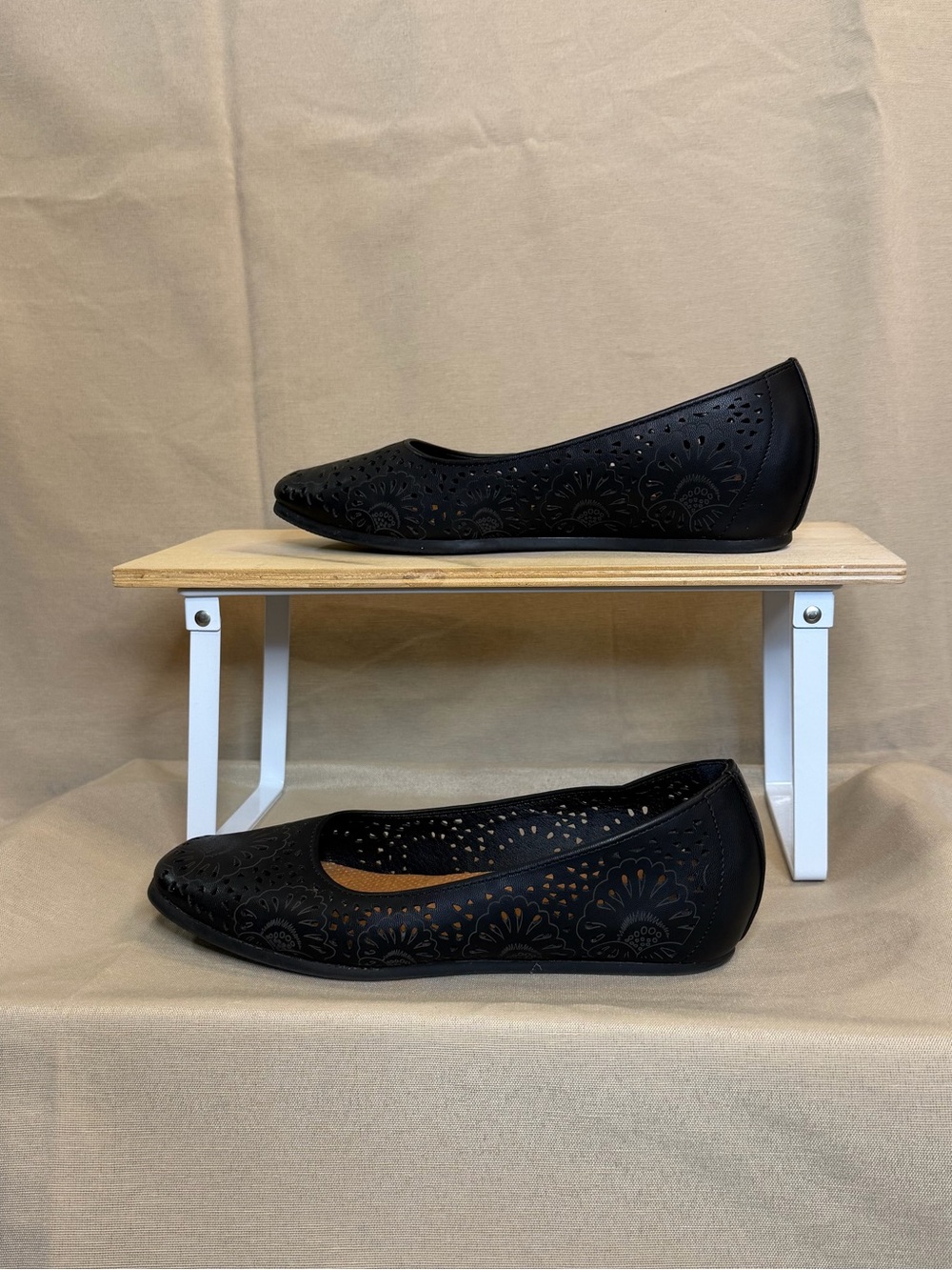 BareTraps Black Laser-Cut Ballet Flats